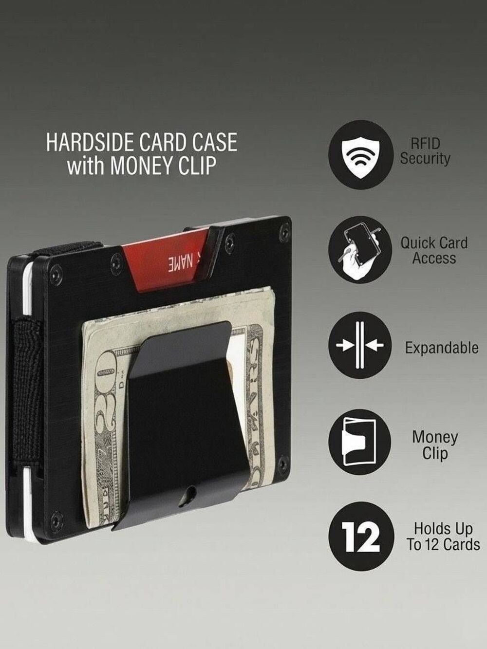🔹️NIB Exact Fit Black RFID Security Minimalist Money Clip Hardside Wallet